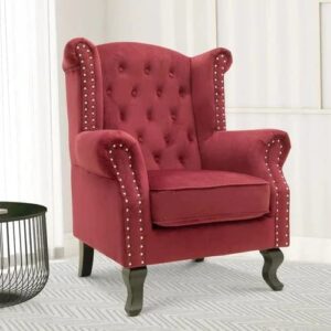 A to Z Furniture ufted Wing Chair for Living Room Bedroom High Back Arm Chair Cushioned Lounge Chair Single Seater Sofa |Luxury Rest Chair Arm Chair Sofa Fabric (Red)