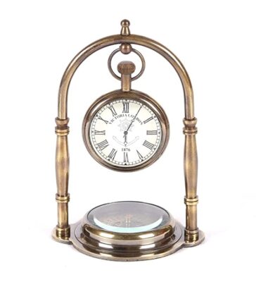 Royal Collection| Table Clock Antique Style Brass Finish 5.5 inch dial 3 inch Office Home Decor handicrafts Items Wedding Gift Bedroom Living Room Office Desk Self Clock