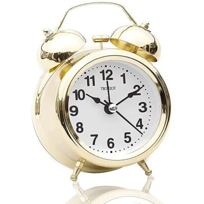 Maa Venture Twin Golden Bell Table Top Alarm Clock with Night LED Light Display Alarm Clock for Bedroom Heavy Sleepers Kids and Students for Heavy Sleepers Bedroom(Golden Vintage)