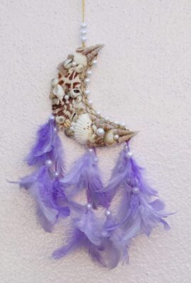 Unknown Yuvicreations, Moon Shape, Sea Shell Dream Catcher, Fine Quality Feathers. Lavender(Pack Of 1)