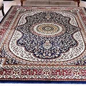 Fatima Rugs Beautiful Kashmiri Traditional Persian Style Wool & Wool Blend Carpet with 12 MM Pile Height Thickness 5x7 Feet Blue for Living Room|Home and Bedroom