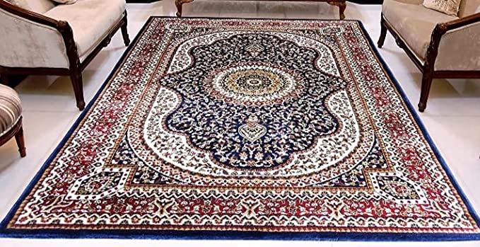 Fatima Rugs Beautiful Kashmiri Traditional Persian Style Wool & Wool Blend Carpet with 12 MM Pile Height Thickness 5x7 Feet Blue for Living Room|Home and Bedroom