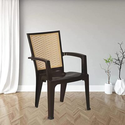 Nemi Agency Nilkamal High Gloss Finish Mid Back Plastic Chair (Brown and Biscuit) - Pack of 2