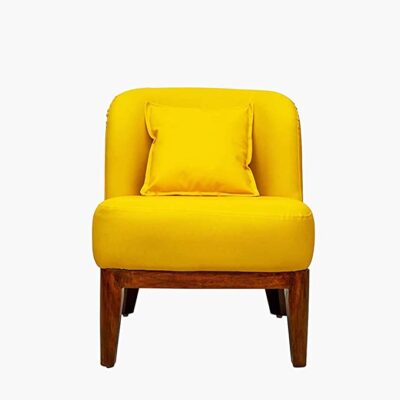 Timberly Upholstered Printed Single Seater Sofa Chair with Matching Cushion, Rest Chair for Living Room, Bedroom, Hall, Lounge and Balcony, Teak Wood, Fabric (Yellow)