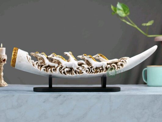 Shri Handicrafts 15" Decorative Resin 7 Horse Tusk Showpiece for Home Decoration (White)