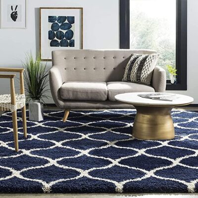 Sifa Carpet Hand Woven Modern Shaggy Carpets with 2Inch Pile Height Blue Color 5x7 Feet