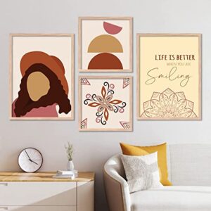 KOTART Modern Wall Paintings with Frame for Home Decoration - Painting for Living Room Bedroom Home - Framed Wall Hangings ( 10.5 x 13.5 inch, Multicolor ) Set of 4 (Beige)