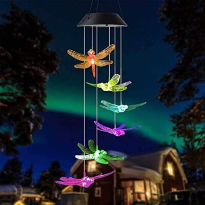 Natchcart Decorative Hanging Solar Dragonfly Wind Chimes, LED Color Changing Outdoor Indoor Home & Balcony Decoration Waterproof Wind Mobile Lights for Home Patio Yard Garden Decor Great Gift Ideas (Solar Dragonfly Wind Chime)