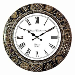 RoyalsCart Floral Design Painting Wooden Antique Analog Wall Clock for Home, Office, School, Gym, Shop and Gifting || Clock Size - 40 cm x 40 cm [16 x 16 inches] [KTWC281]