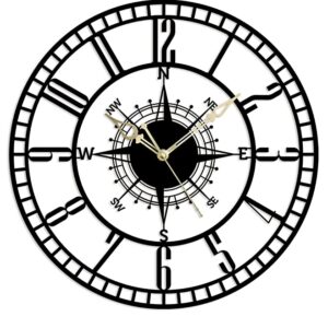 The Next Decor Stylish Round Metal Wall Clock Wall Décor for Living Study Hall Dining and Bedroom Roman Modern Time Piece for Home Office (Matte Black, 24 Inch)