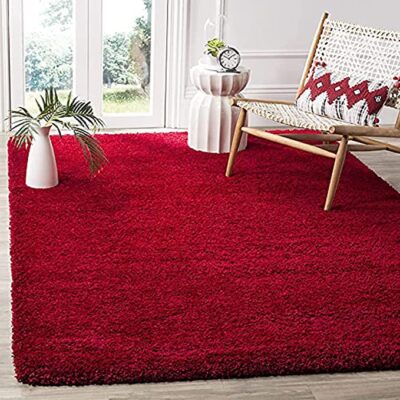 Sifa Carpet Hand Woven Modern Shaggy Carpets with 2Inch Pile Height Red Color 5x7 Feet