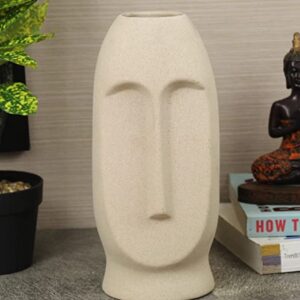 TIED RIBBONS Decorative Ceramic Face Vase (White, Matte Finish, 9.8 inch x 3.9 Inch) for Artificial Flowers Plants Home Decor Office Bedroom Living Room Farmhouse Table Corner Decoration Items