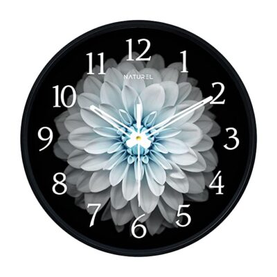 Naturel Plastic Big Size Designer Analogue Round Wall Clock for Home (White Flower , 10 x 10 Inch (1103)