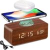 Bluebell Wooden Digital Smart Alarm Clock with Wireless Charging, 3 Alarms, LED Display, Temperature, Sound Control and Snooze, Digital Table Clock for Home, Office, Desk, Students(Brown)