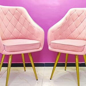 My Art Design - Pair of 2 Stylish, High Back Modern, Elegant & Comfortable Velvet Arm Shell Chairs (2 Chairs) (Pink)