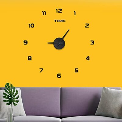 Kurtzy Sticker Wall Clock-Plastic EVA Foam DIY Creative Abstract 3D Frameless Analogue with Acrylic Mirror and Adhesive Stickers for Living Room,Bed Room,Wall Decor-Adjustable Size(40cm to 80cm)-Black