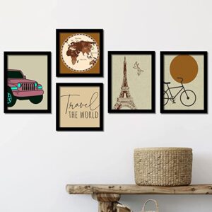 KOTART Travel Theme Quotes Wall Paintings for Living Room Office Home Wall Decor - Modern Art Framed Wall Paintings / Hangings ( 11x14 inch, Framed ) Set of 5