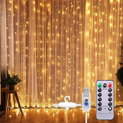 Desidiya ® 8 Modes Curtain Lights 300 LEDs 10 Fairy Light 3Mtr Each Indoor/Outdoor Decoration for Diwali, Christmas, Wedding, Party, Home, Patio Lawn with Remote and USB Power Supply (Warm White)