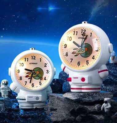 RIANZ Outer Space Astronaut Night Light Table Alarm Clock for Kids and Adults – with Two Different Alarm Tones (Multi Color)