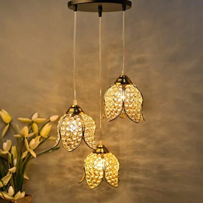 Homesake Metal Decor Hanging Light, Pendant Ceiling Lights for Home Decoration , Home Decor Items for Living Room, Wall Lights, Antique Home Decor, Jhumar Lighting for Home, (Golden, Metal)