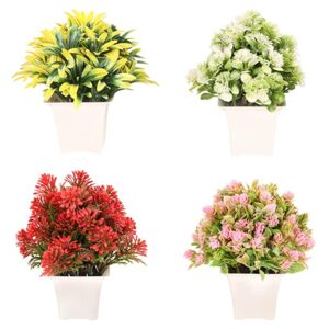 Dunay Artificial Forest Bonsai Plant with Plastic Pot for Home Decoration Office Table Greenery Room Home Decor Plants (Set of 4)