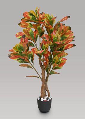 Blooming Floret Artificial Croton Tree | with Basic Black Pot | Ornamental Plant for Interior Decor/Home Decor/Office Decor | Indoor Tropical Plant | Durable