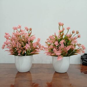 Ramarch Mini MTP Wild Artificial Plant with Pot for Home Decor & Office (Pink, Pack of 2)