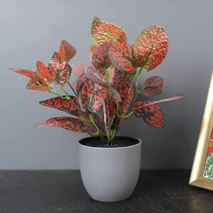 Elemntl Artificial Plant in Grey Pot for Home Decor | Decoration Items for Living Room | Decorative Table Top Indoor Plants Bonsai for Office Desks & Counters (Red Polka Dotted Plant in Grey Pot)