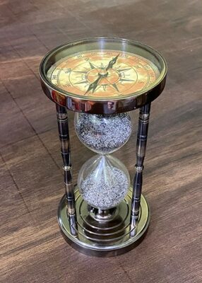 Handmade Antique Brass Compass Hourglass Nautical Maritime Old Sand Clock Timer