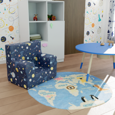 World Map Hand Tufted Kids Rug with Backing