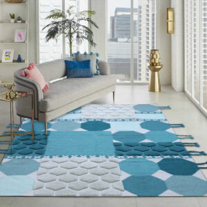 Duck Egg And Teal Color, Stylish, Geometric Pattern, Hand-Tufted, Wool Rug