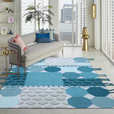 Duck Egg And Teal Color, Stylish, Geometric Pattern, Hand-Tufted, Wool Rug