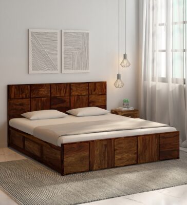 Bergen Solid Wood King Size Bed With Box Storage In Provincial Teak Finish