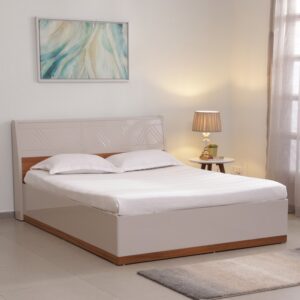 Catalina Queen Size Bed with Storage in Natural Teak Wood Finish