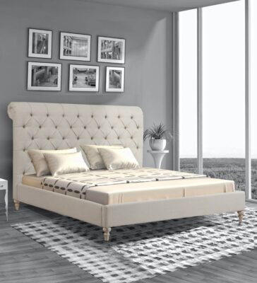 Cesar King Size Upholstered Bed in Beige Colour