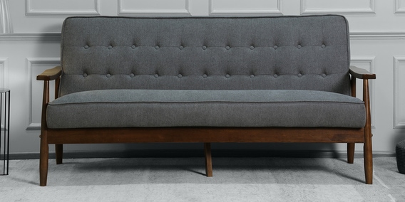 Jazmin 3 seater Sofa in Dark Grey Colour with Brown Oak Finish