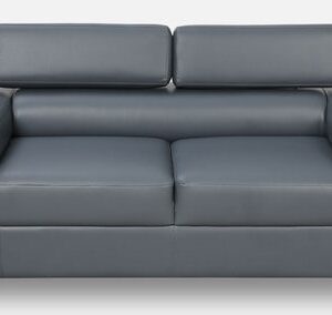 Jefren 2 Seater Leatherette Sofa With Adjustable Headrest In Grey Colour