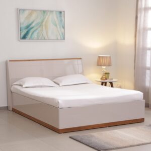 Josefa Queen Size Bed with Storage in Natural Teak Wood Finish