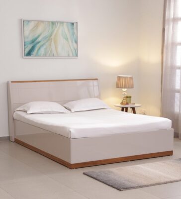 Josefa Queen Size Bed with Storage in Natural Teak Wood Finish