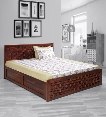 Julieta Queen Size Bed with Hydraulic Storage in Honey Finish