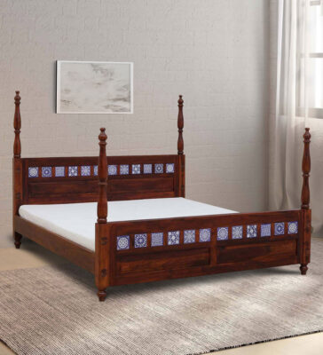 Kamchini Solid Wood King Size Poster Bed in Honey Oak Finish