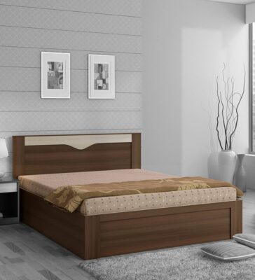 Kosmo Crescent Queen Size Bed with Storage in Dark Acacia Finish