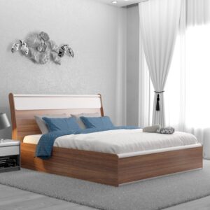 Lixo Queen Size Bed with Box Storage in Teak finish