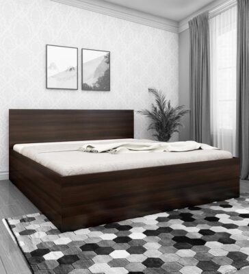 Rhino Queen Size Bed with Side Drawer Storage in Dark Wallnut Finish