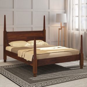 Realyn Solid Wood Queen Size Poster Bed In Provincial Teak Finish