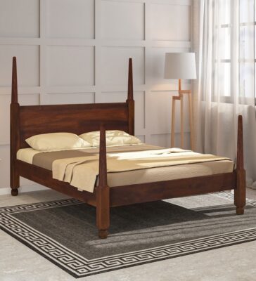 Realyn Solid Wood Queen Size Poster Bed In Provincial Teak Finish