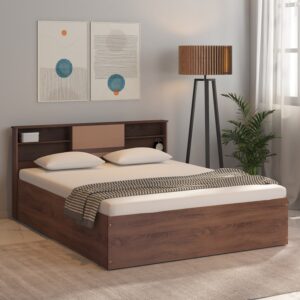 Sango King Size Bed With Box Storage In Walnut Finish