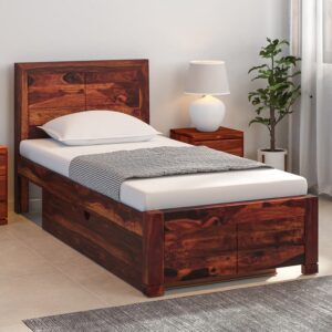 Segur Solid Wood Single Bed With Drawer Storage In Provincial Teak Finish
