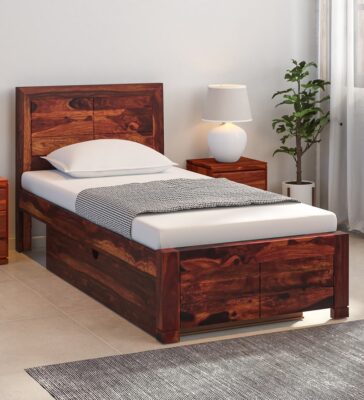 Segur Solid Wood Single Bed With Drawer Storage In Provincial Teak Finish