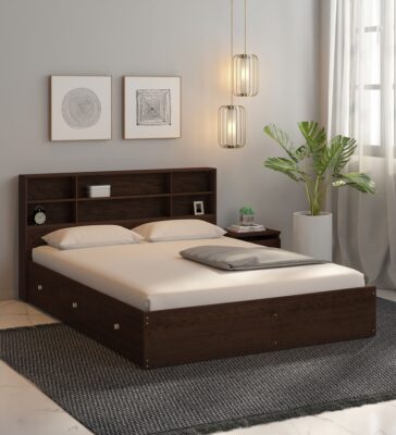 Tsukiko Queen Size Bed With Drawer Storage In Wenge Finish
